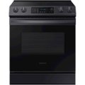 Front Zoom. Samsung - 6.3 cu. ft. Front Control Slide-in Electric Range with Convection & Wi-Fi, Fingerprint Resistant - Black stainless steel.