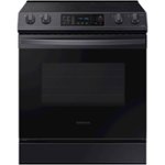 Front. Samsung - 6.3 cu. ft. Front Control Slide-in Electric Range with Convection & Wi-Fi, Fingerprint Resistant - Black Stainless Steel.