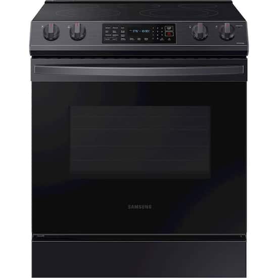 Samsung 6 3 Cu Ft Front Control Slide In Electric Range With Convection Wi Fi Fingerprint Resistant Black Stainless Steel Ne63t8311sg Best Buy