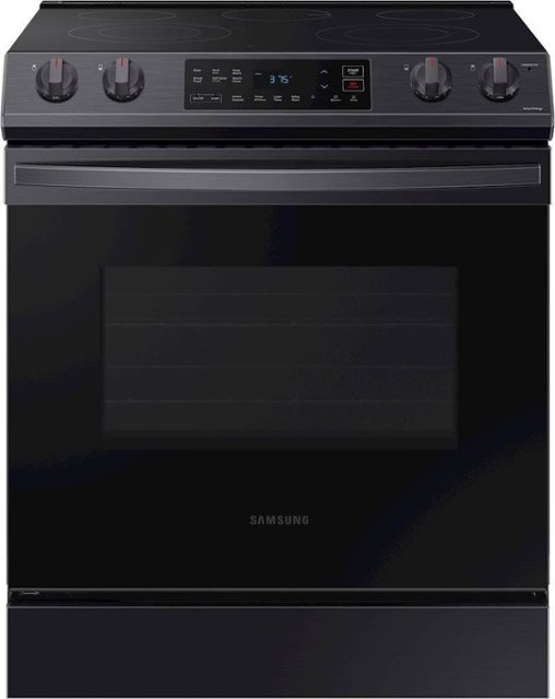 Samsung – 6.3 cu. ft. Front Control Slide-In Electric Range with Wi-Fi – Fingerprint Resistant Black Stainless Steel