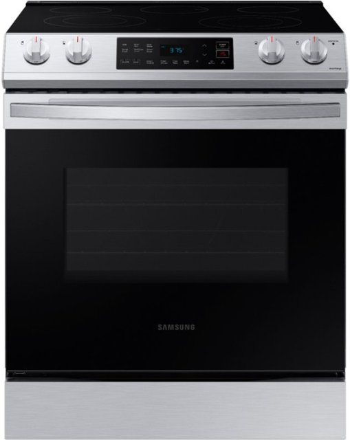 Front Zoom. Samsung - 6.3 cu. ft. Front Control Slide-In Electric Range with Wi-Fi, Fingerprint Resistant - Stainless steel.