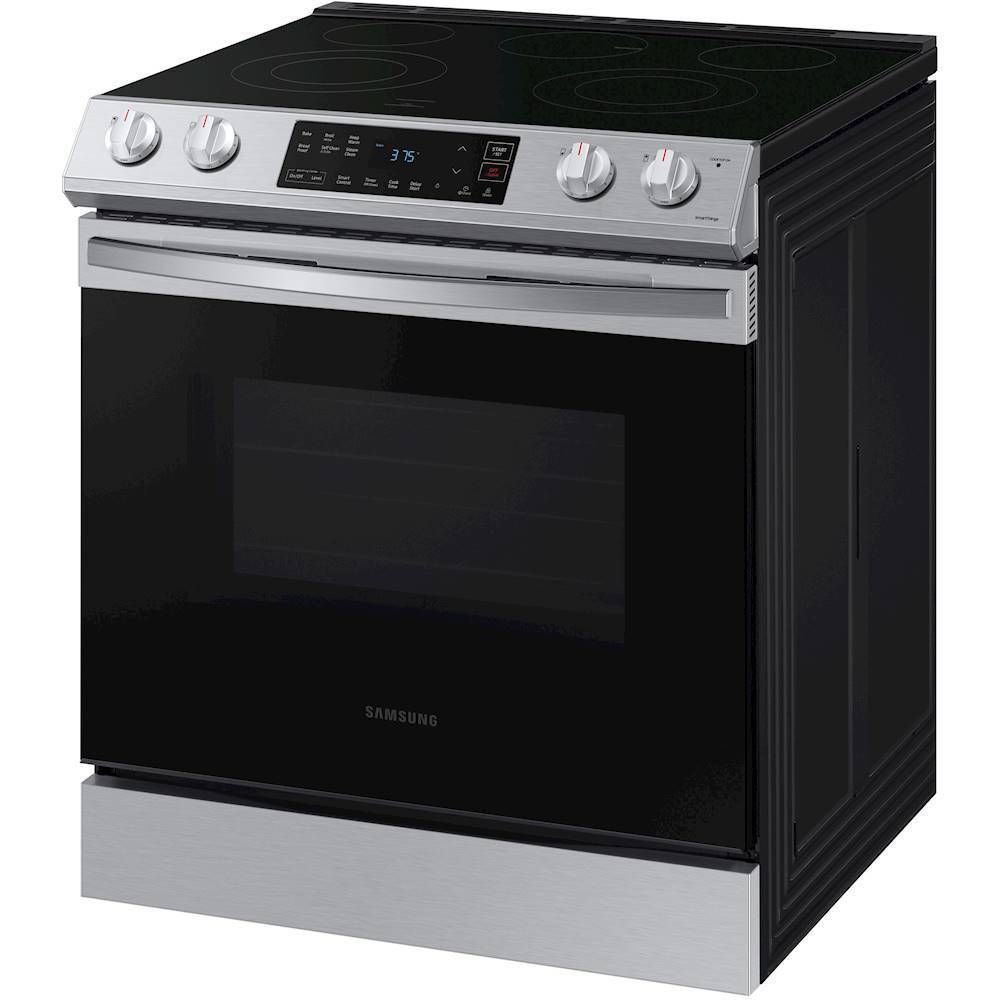 Left View: Samsung - 6.3 cu. ft. Front Control Slide-In Electric Range with Wi-Fi, Fingerprint Resistant - Stainless steel