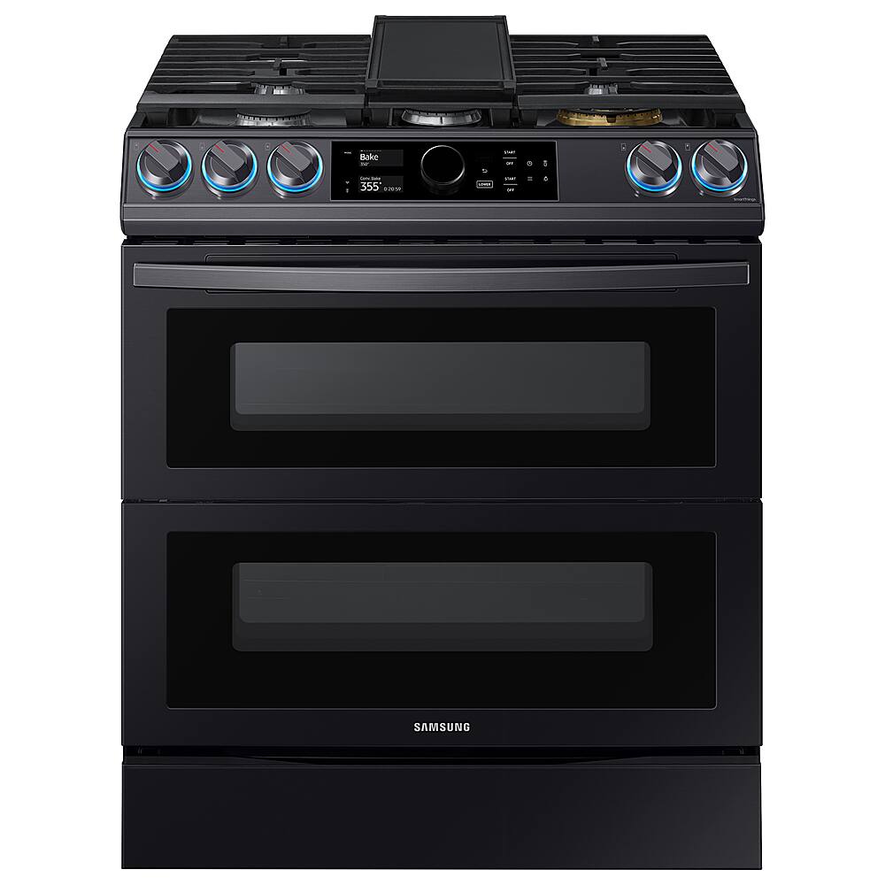 Samsung - Open Box Flex Duo 6.3 cu. ft. Front Control Slide-in Dual Fuel Range with Smart Dial, Air Fry & WiFi - Black Stainless Steel - Front_Zoom