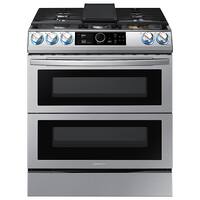 Samsung - Open Box Flex Duo 6.3 cu. ft. Front Control Slide-in Dual Fuel Range with Smart Dial, Air Fry & WiFi - Stainless Steel - Front_Zoom