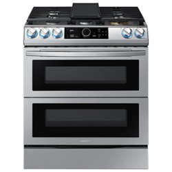 Samsung - Flex Duo™ 6.3 cu. ft. Front Control Slide-in Dual Fuel Range with Smart Dial, Air Fry & WiFi, Fingerprint Resistant - Stainless steel - Front_Zoom