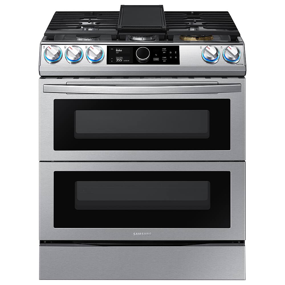 Samsung - Open Box Flex Duo 6.3 cu. ft. Front Control Slide-in Dual Fuel Range with Smart Dial, Air Fry & WiFi - Stainless Steel