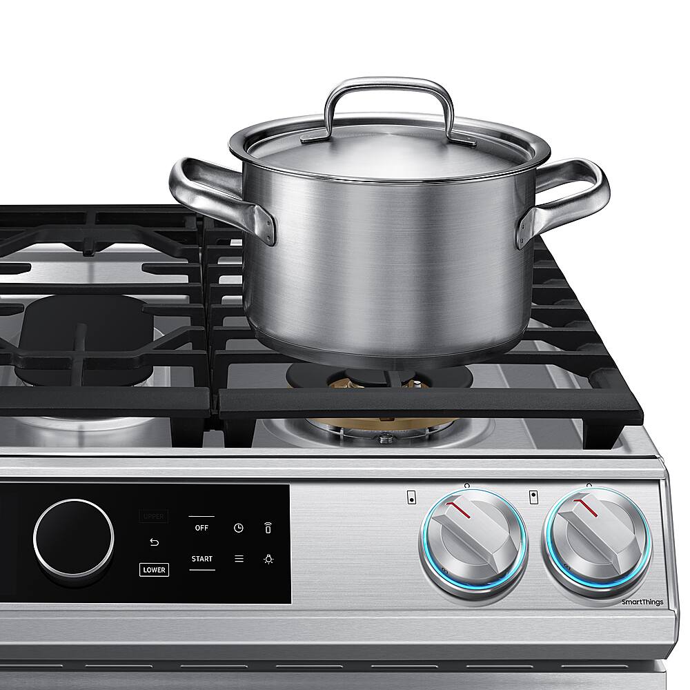 Alt View 14. Samsung - Flex Duo 6.3 cu. ft. Front Control Slide-in Dual Fuel Range with Smart Dial, Air Fry & WiFi, Fingerprint Resistant - Stainless Steel.