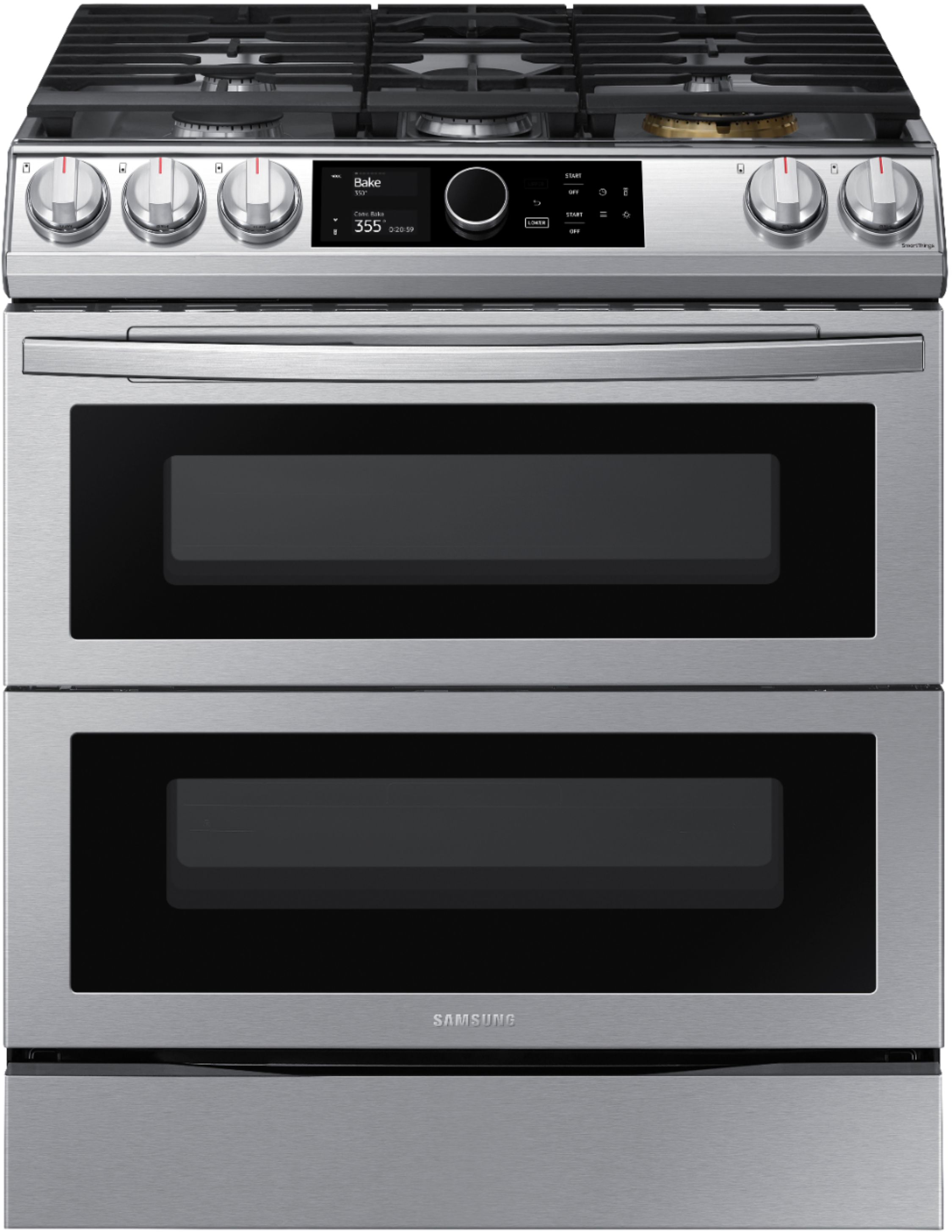 Samsung 30 in. 6.0 cu. ft. Smart Air Fry Convection Double Oven  Freestanding Gas Range with 5 Sealed Burners & Griddle - Stainless Steel