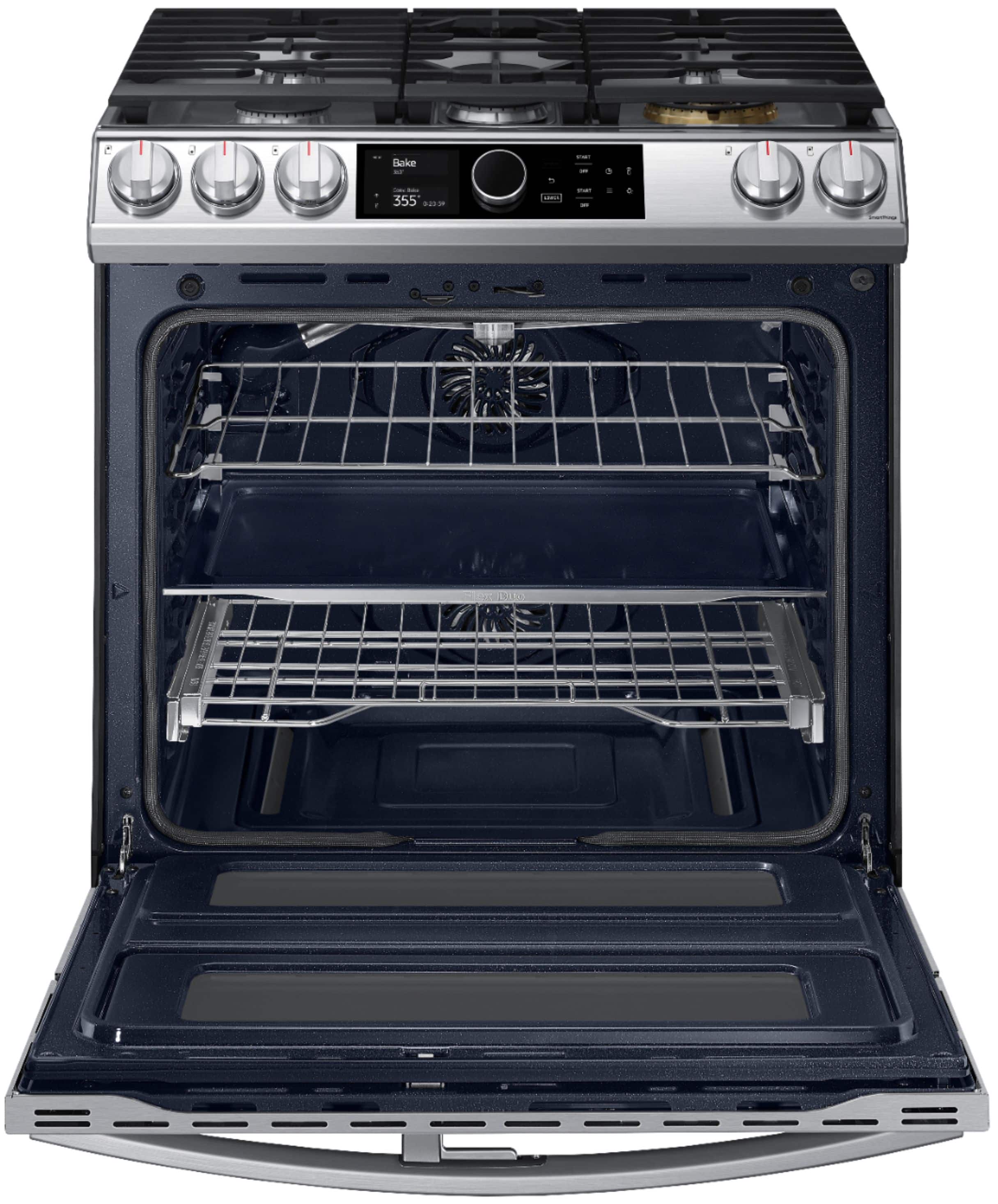 Alt View 12. Samsung - 6.0 cu. ft. Flex Duo Front Control Slide-in Gas Convection Range with Smart Dial, Air Fry & Wi-Fi Fingerprint Resistant - Stainless Steel.
