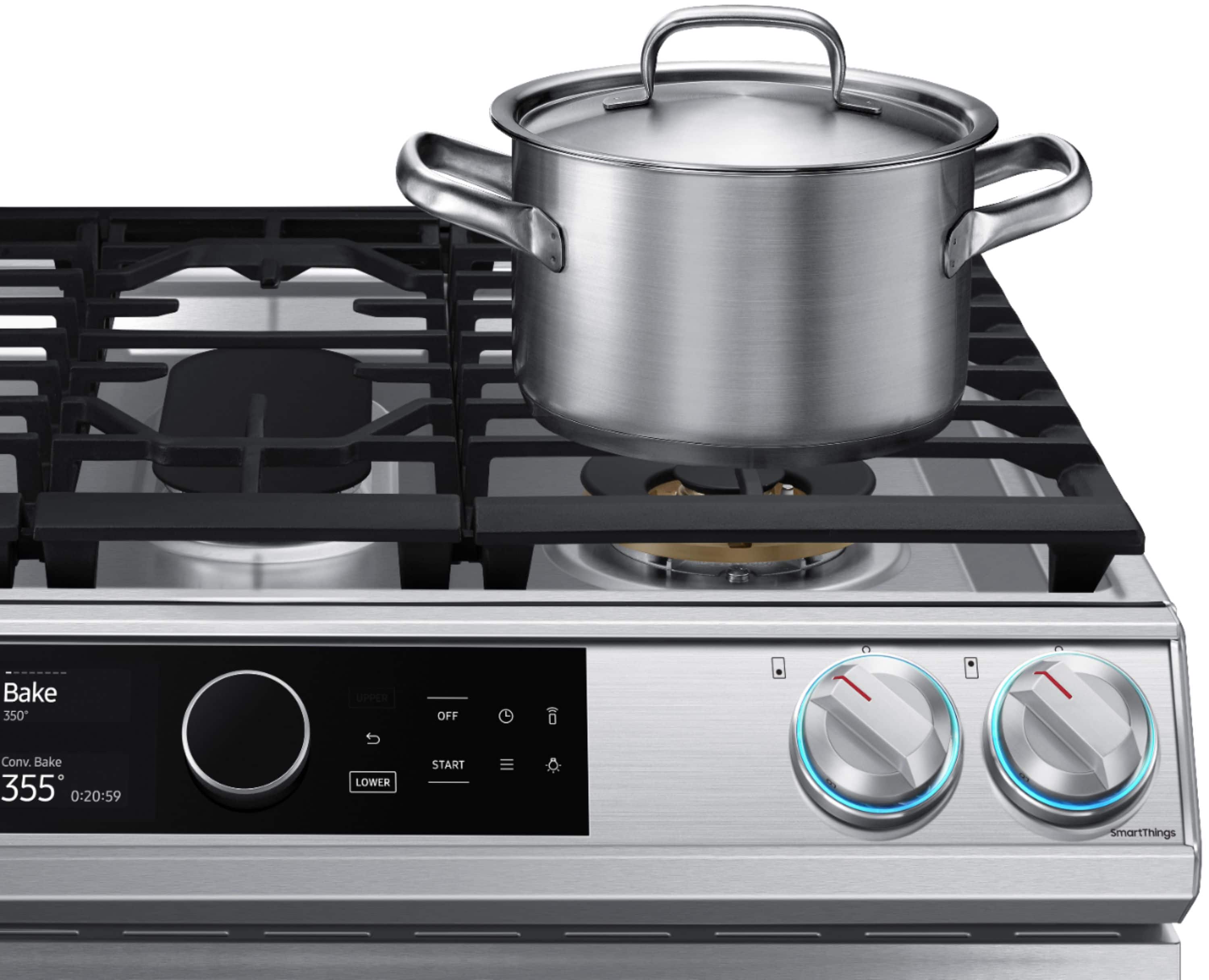 Alt View 14. Samsung - 6.0 cu. ft. Flex Duo Front Control Slide-in Gas Convection Range with Smart Dial, Air Fry & Wi-Fi Fingerprint Resistant - Stainless Steel.