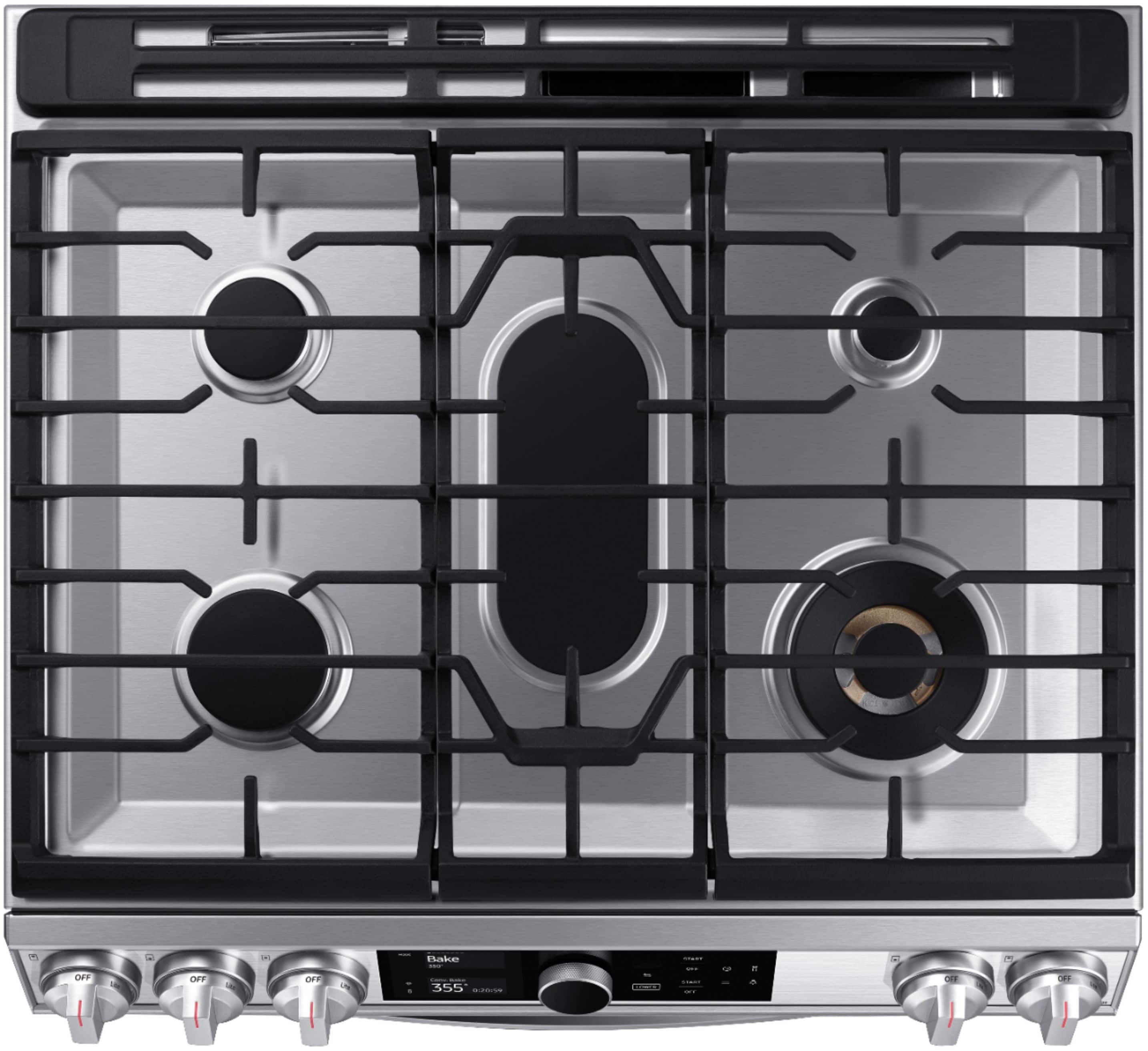 Alt View 15. Samsung - 6.0 cu. ft. Flex Duo Front Control Slide-in Gas Convection Range with Smart Dial, Air Fry & Wi-Fi Fingerprint Resistant - Stainless Steel.