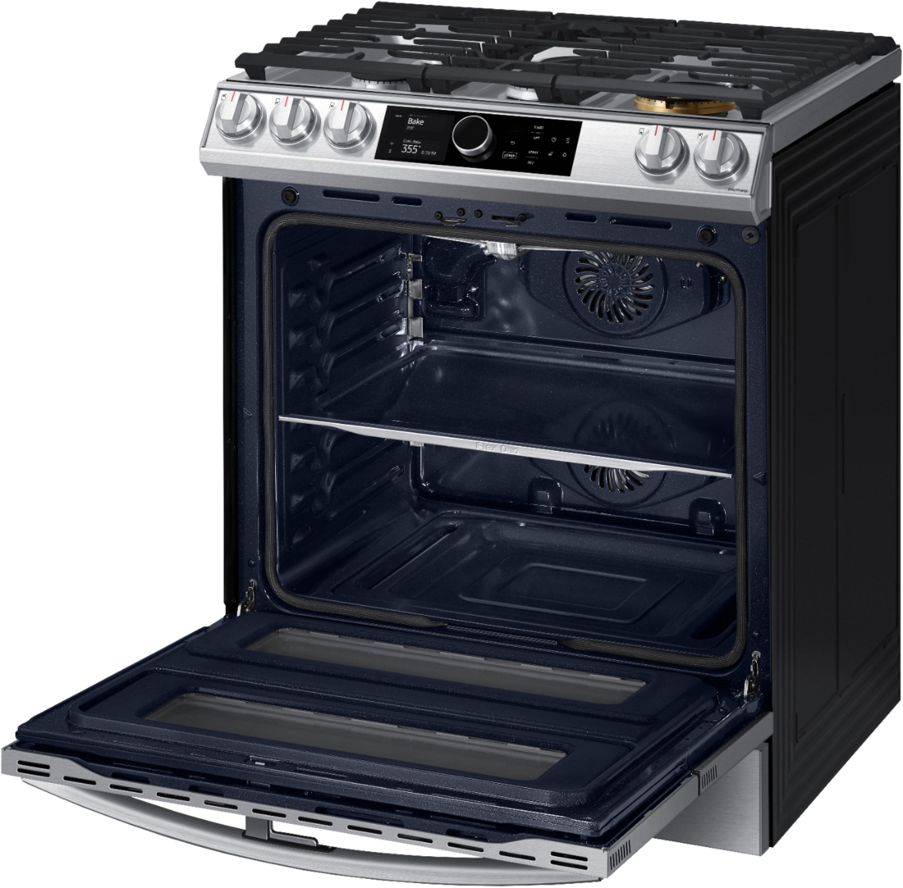 Alt View 18. Samsung - 6.0 cu. ft. Flex Duo Front Control Slide-in Gas Convection Range with Smart Dial, Air Fry & Wi-Fi Fingerprint Resistant - Stainless Steel.