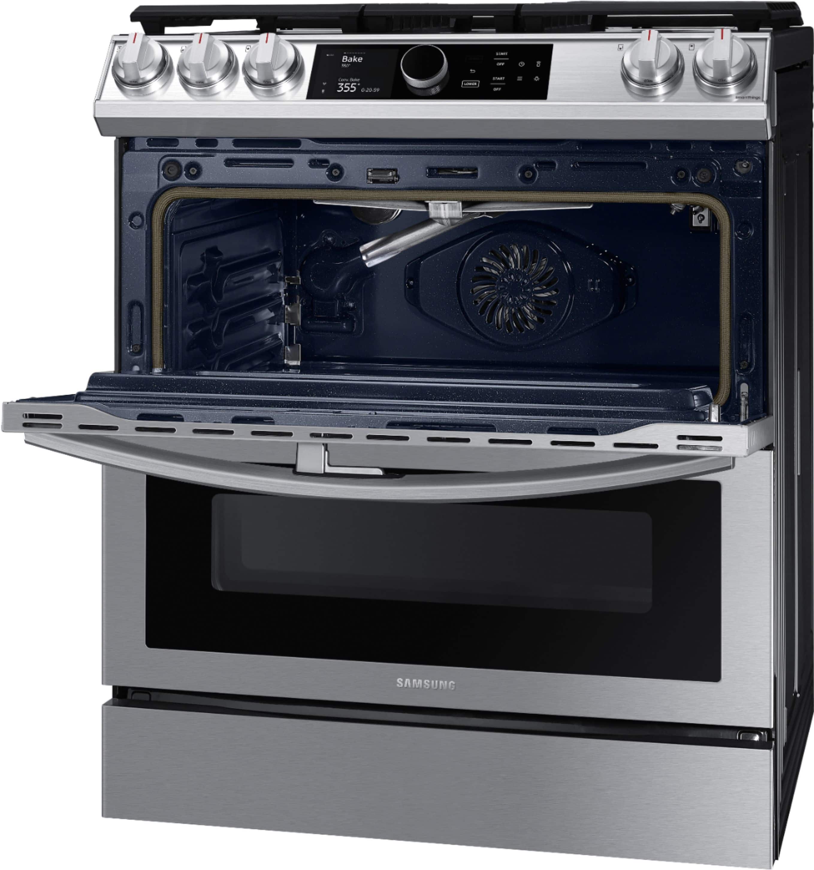 Alt View 29. Samsung - 6.0 cu. ft. Flex Duo Front Control Slide-in Gas Convection Range with Smart Dial, Air Fry & Wi-Fi Fingerprint Resistant - Stainless Steel.
