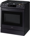 Left Zoom. Samsung - 6.0 Cu. Ft. Front Control Slide-in Gas Range with Smart Dial, Air Fry & Wi-Fi, Fingerprint Resistant - Black stainless steel.