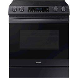 Samsung - 6.3 cu. ft. Front Control Slide-In Electric Convection Range with Air Fry & Wi-Fi, Fingerprint Resistant - Black Stainless Steel - Front_Zoom