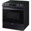 Left Zoom. Samsung - 6.3 cu. ft. Front Control Slide-In Electric Convection Range with Air Fry & Wi-Fi, Fingerprint Resistant - Black stainless steel.