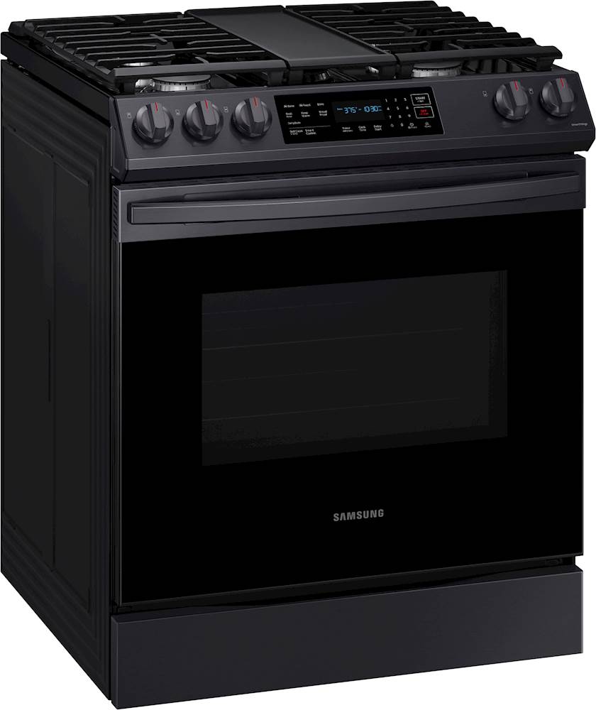Angle View: Samsung - 6.0 Cu. Ft. Freestanding Gas Convection Range with WiFi and No-Preheat Air Fry - Tuscan stainless steel