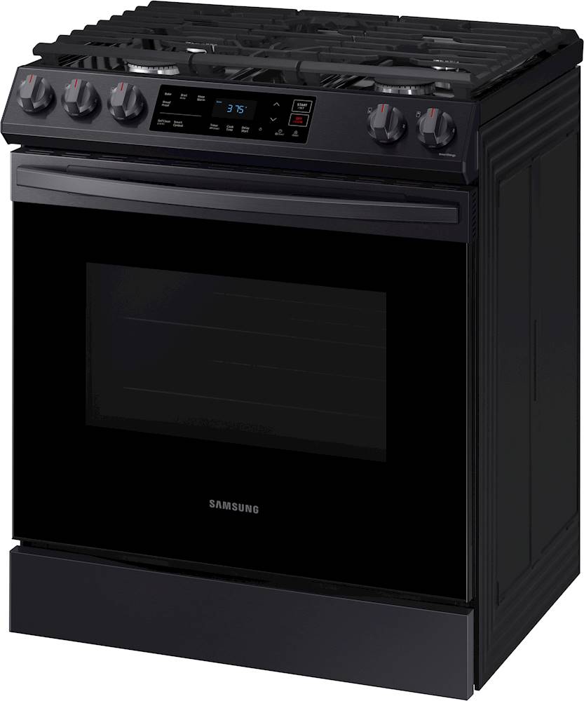 Left View: Samsung - 5.8 cu. ft. Freestanding Electric Convection Range with Air Fry, Fingerprint Resistant - Black stainless steel
