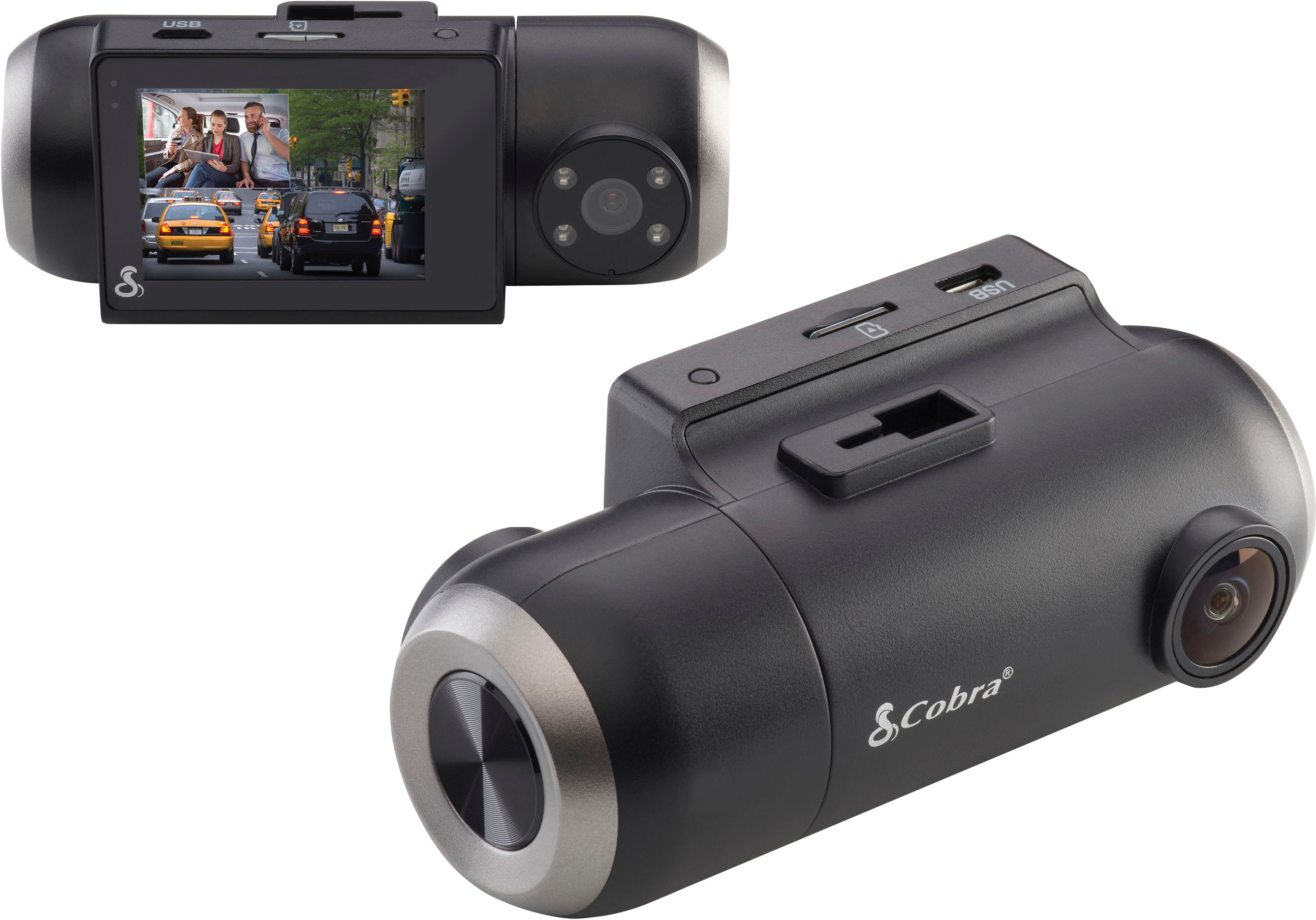 Cobra - SC 201 Dual-View Smart Dash Cam with Built-In Cabin View - Black
