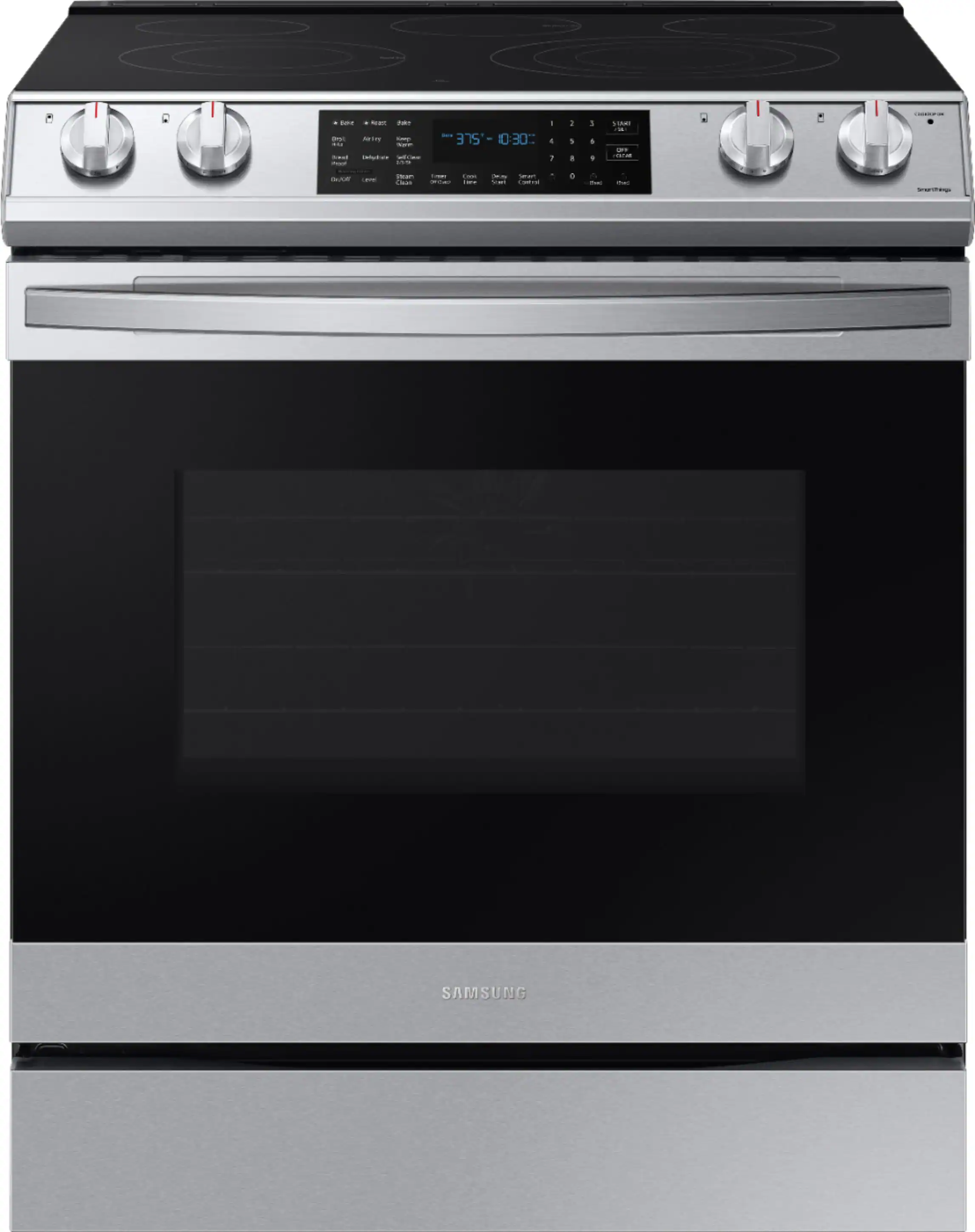 Samsung - 6.3 cu. ft. Front Control Slide-In Electric Convection Range with Air Fry & Wi-Fi, Fingerprint Resistant - Stainless Steel
