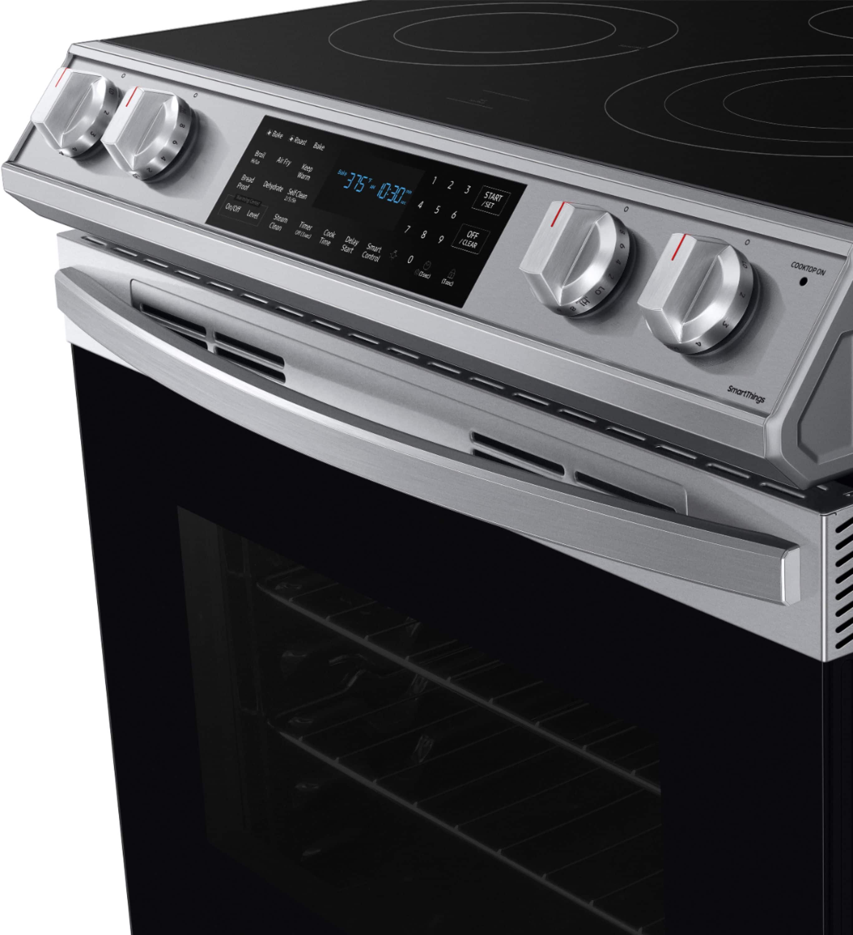 Alt View 14. Samsung - 6.3 cu. ft. Front Control Slide-In Electric Convection Range with Air Fry & Wi-Fi, Fingerprint Resistant - Stainless Steel.