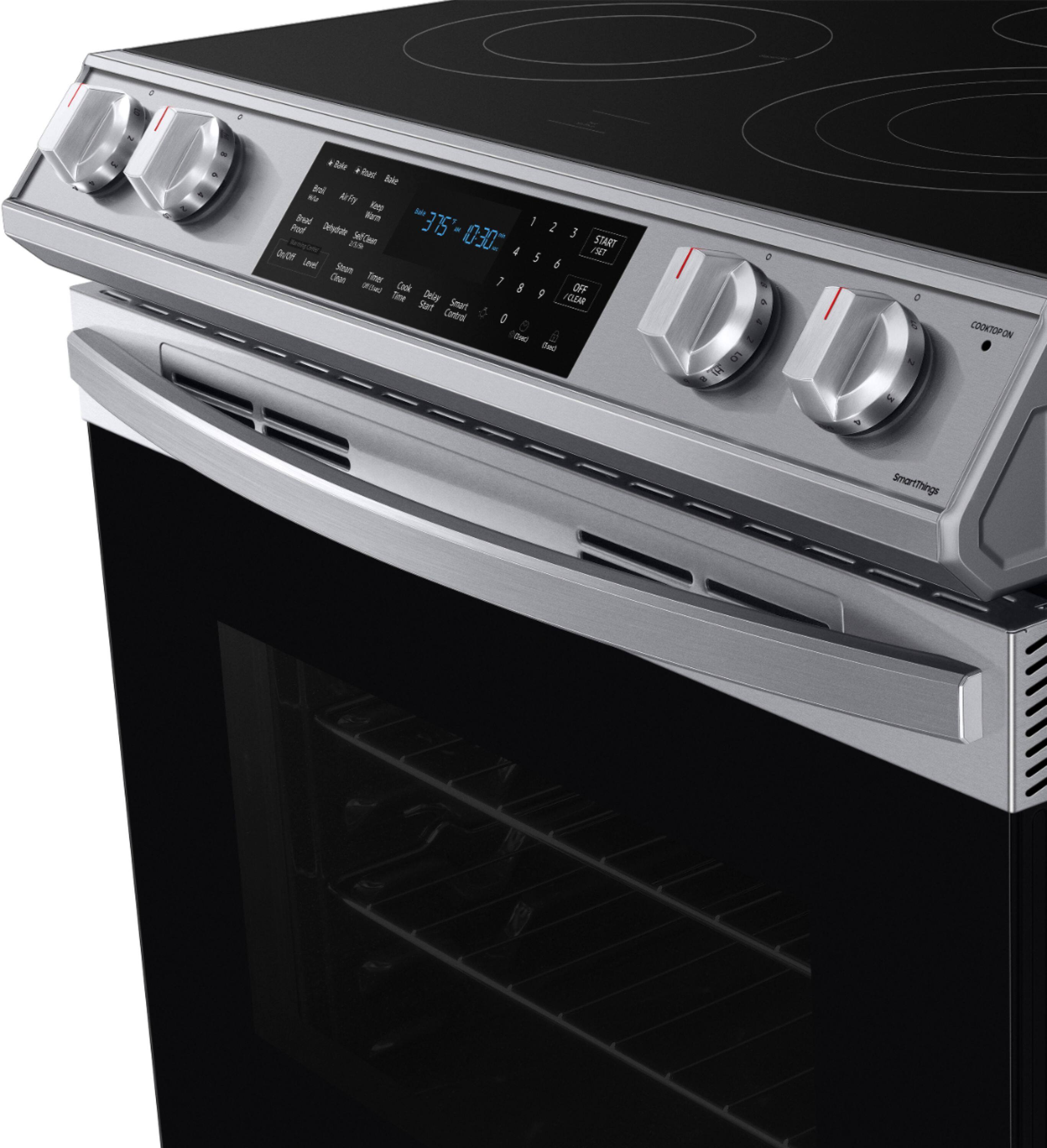 Alt View 14. Samsung - 6.3 cu. ft. Front Control Slide-In Electric Convection Range with Air Fry & Wi-Fi, Fingerprint Resistant - Stainless Steel.