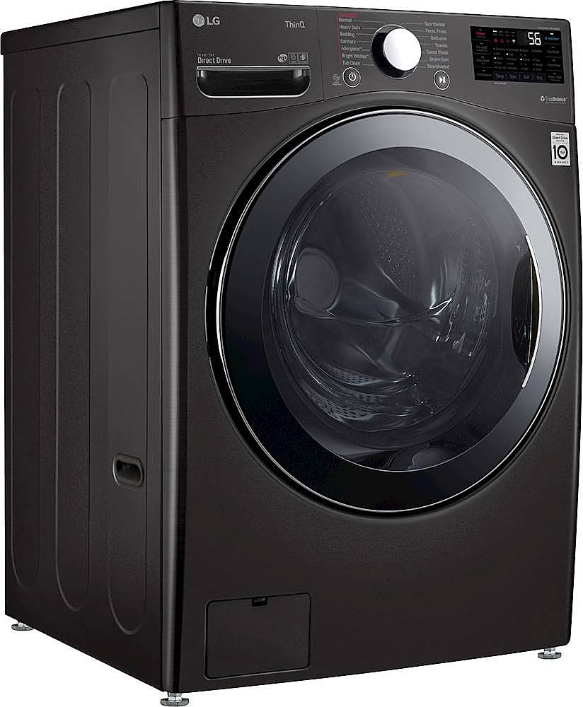 Angle View: LG - 4.5 Cu. Ft. High-Efficiency Smart Front-Load Washer and Electric Dryer Combo with Steam and TurboWash Technology - Black Steel
