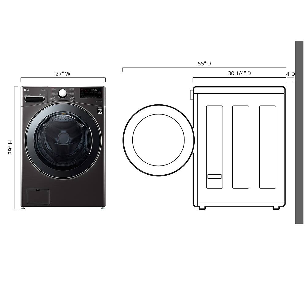 Left. LG - 4.5 Cu. Ft. High-Efficiency Smart Front-Load Washer and Electric Dryer Combo with Steam and TurboWash Technology - Black Steel.