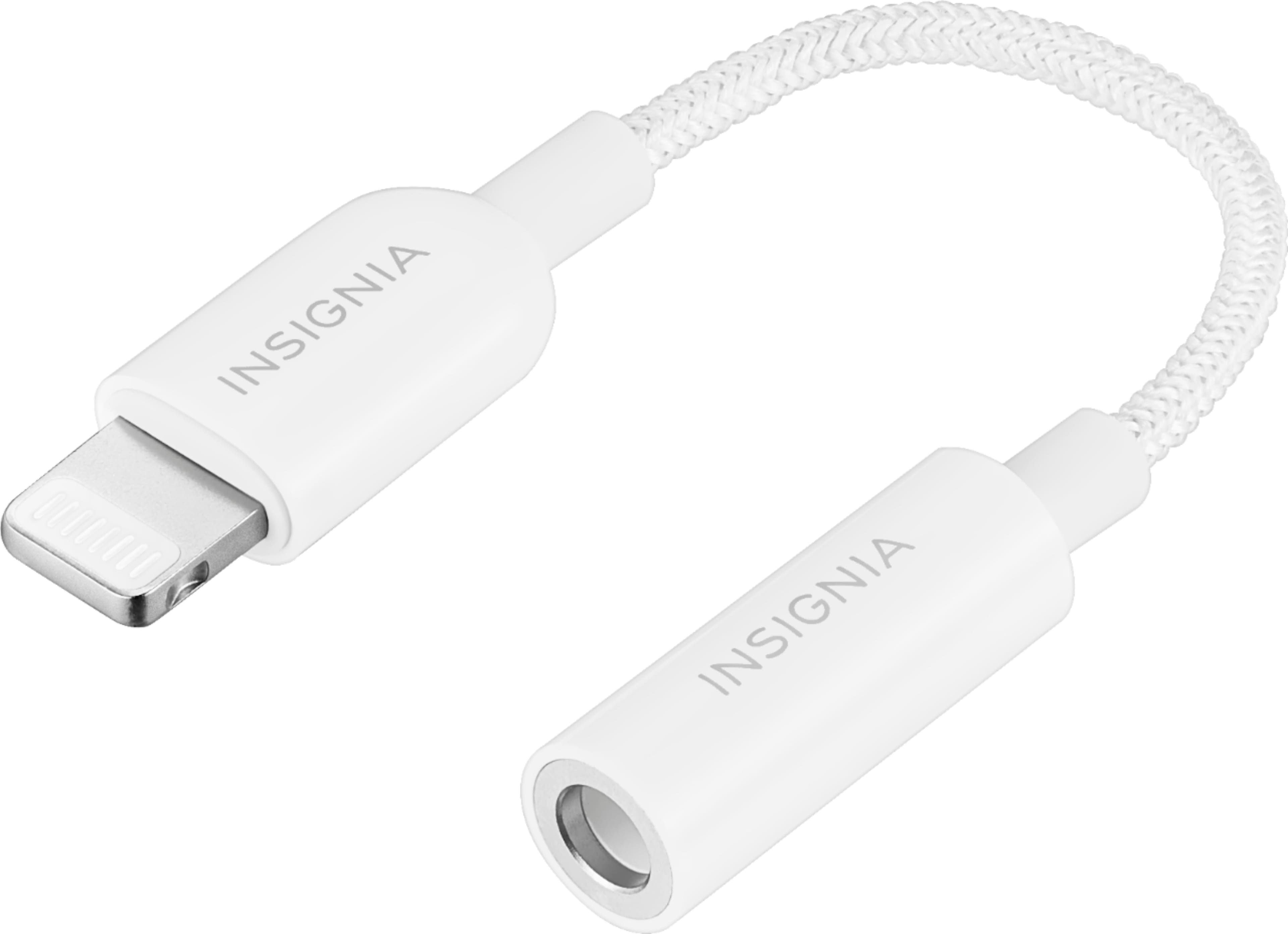 Front. Insignia™ - Lightning to 3.5 mm Headphone Adapter - White.