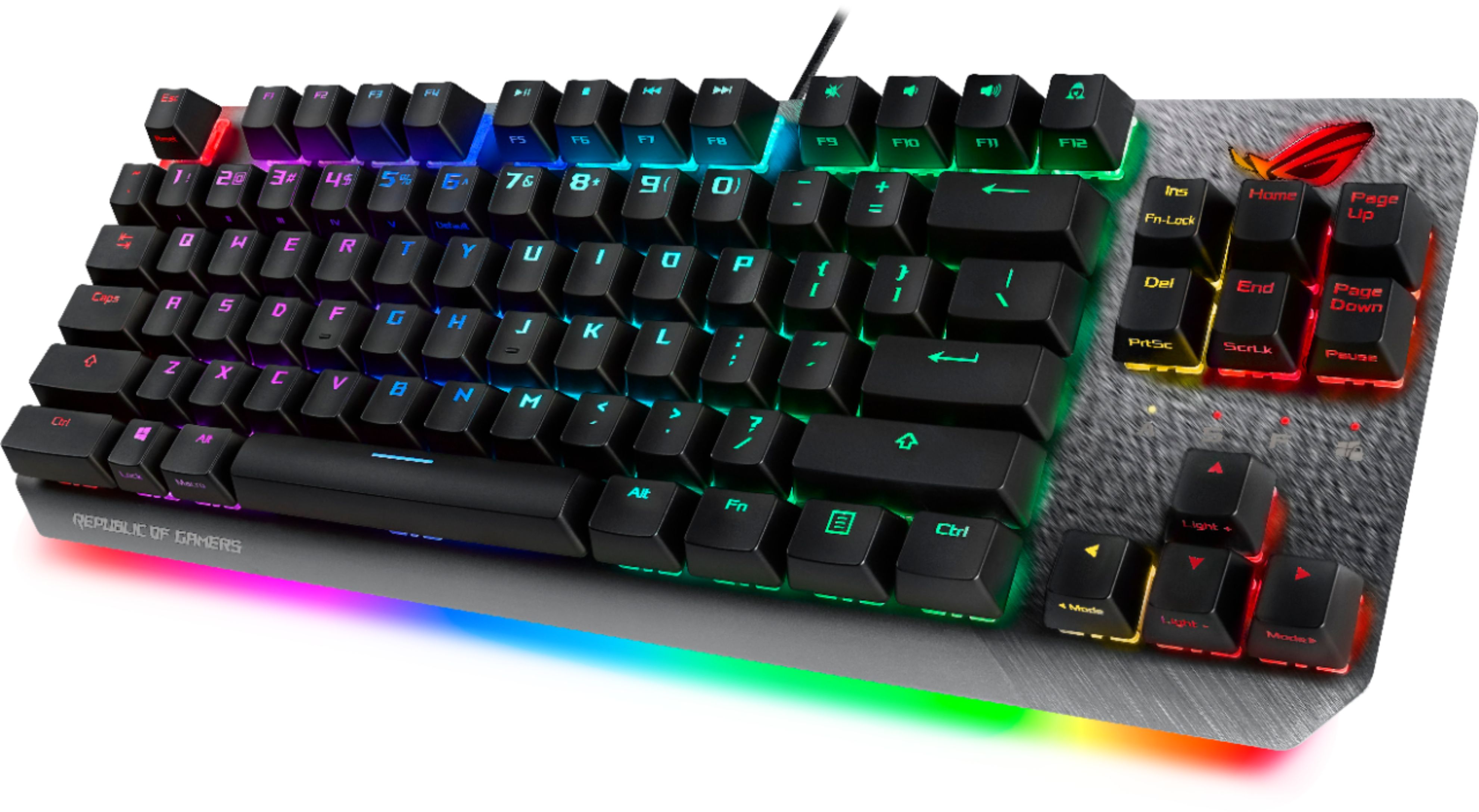 Left View: ASUS - ROG TKL Wired Mechanical CHERRY MX Switch Gaming Keyboard with RGB Back Lighting - Gray/Black