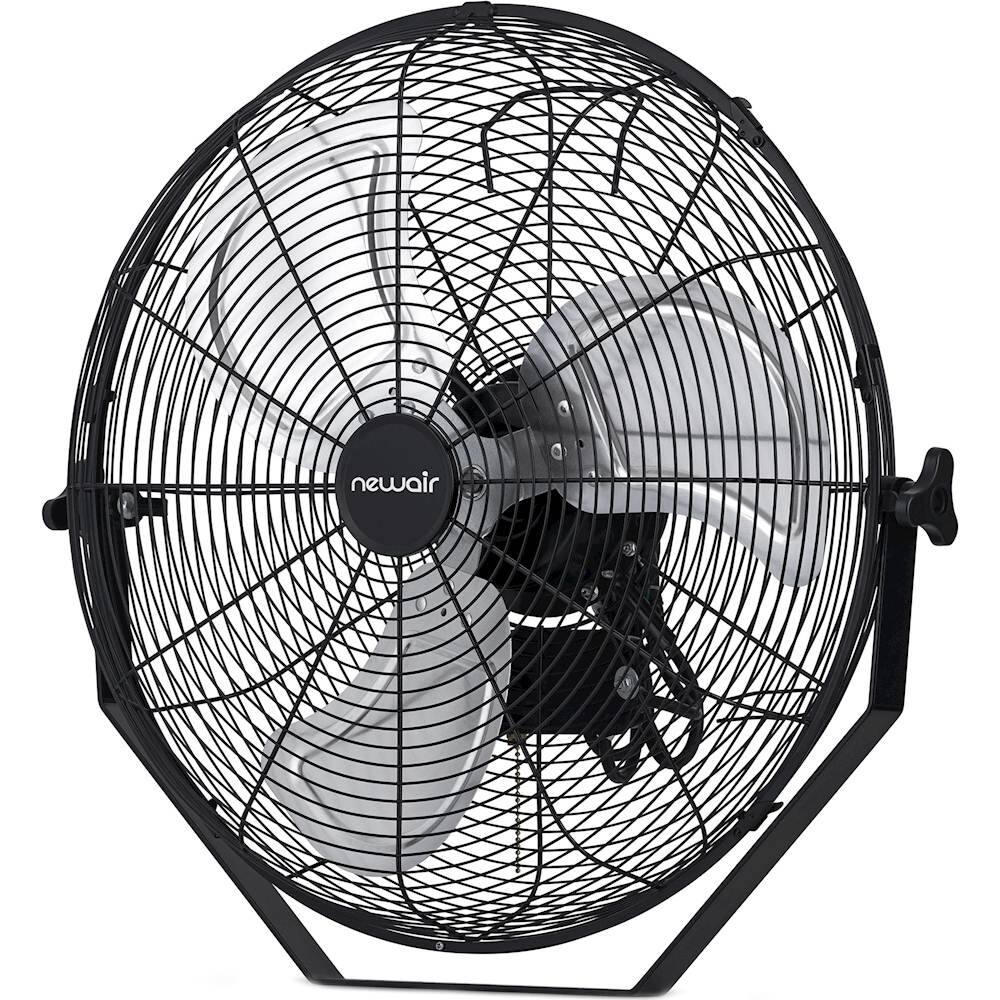 Left. NewAir - 4000 CFM 18" Outdoor High Velocity Wall Mounted Fan with 3 Fan Speeds and Adjustable Tilt Head - Black.