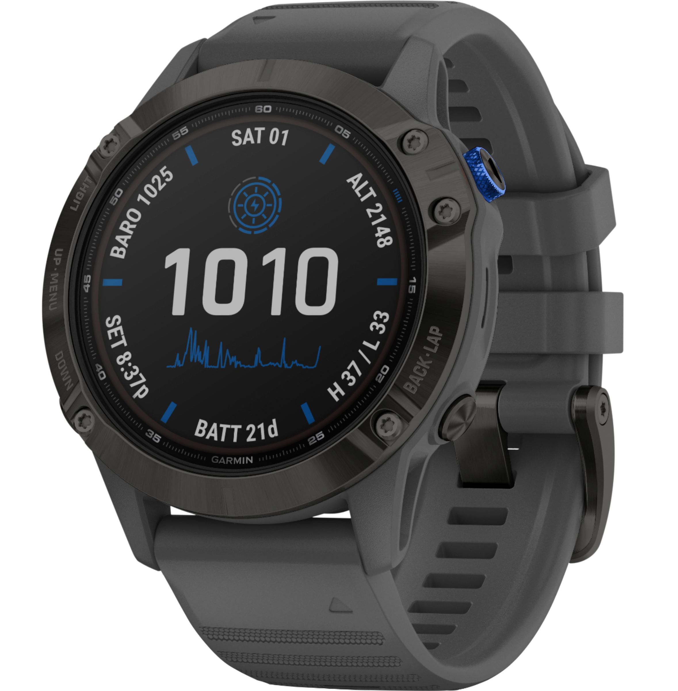 Left View: Garmin - Fenix 6 Pro Solar GPS Smartwatch 33mm Fiber-Reinforced Polymer - Black