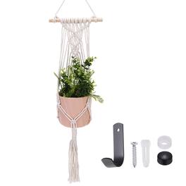 Unique Bargains - Macrame Plant Hanger, 34 Inch Hanging Planter w/ Hook Tassels Decorative Crochet Cotton Rope for Home Decor, Woven Style - Beige