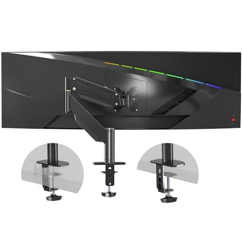 Hirose Alice - Gas Spring Monitor Arm 32 Inch Adjustable Single Desk Mount With Swivel/tilt/rotation Computer Monitors Stand - BLACK-34-49IN
