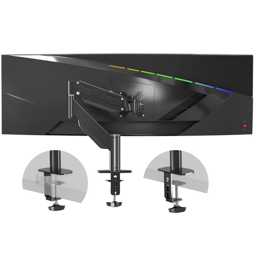 Front. Hirose Alice - Gas Spring Monitor Arm 32 Inch Adjustable Single Desk Mount With Swivel/tilt/rotation Computer Monitors Stand - BLACK-34-49IN.