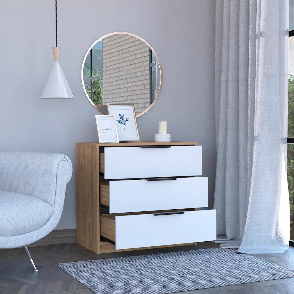 Alt View 4. TuHome - Kaia 3 Drawers Dresser, Superior Top - White / Pine.
