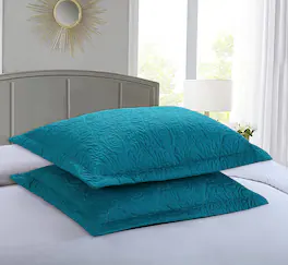 MarCielo - 2-Pack Embroidered Solid Color Pillow Shams Polyester - Dark Teal