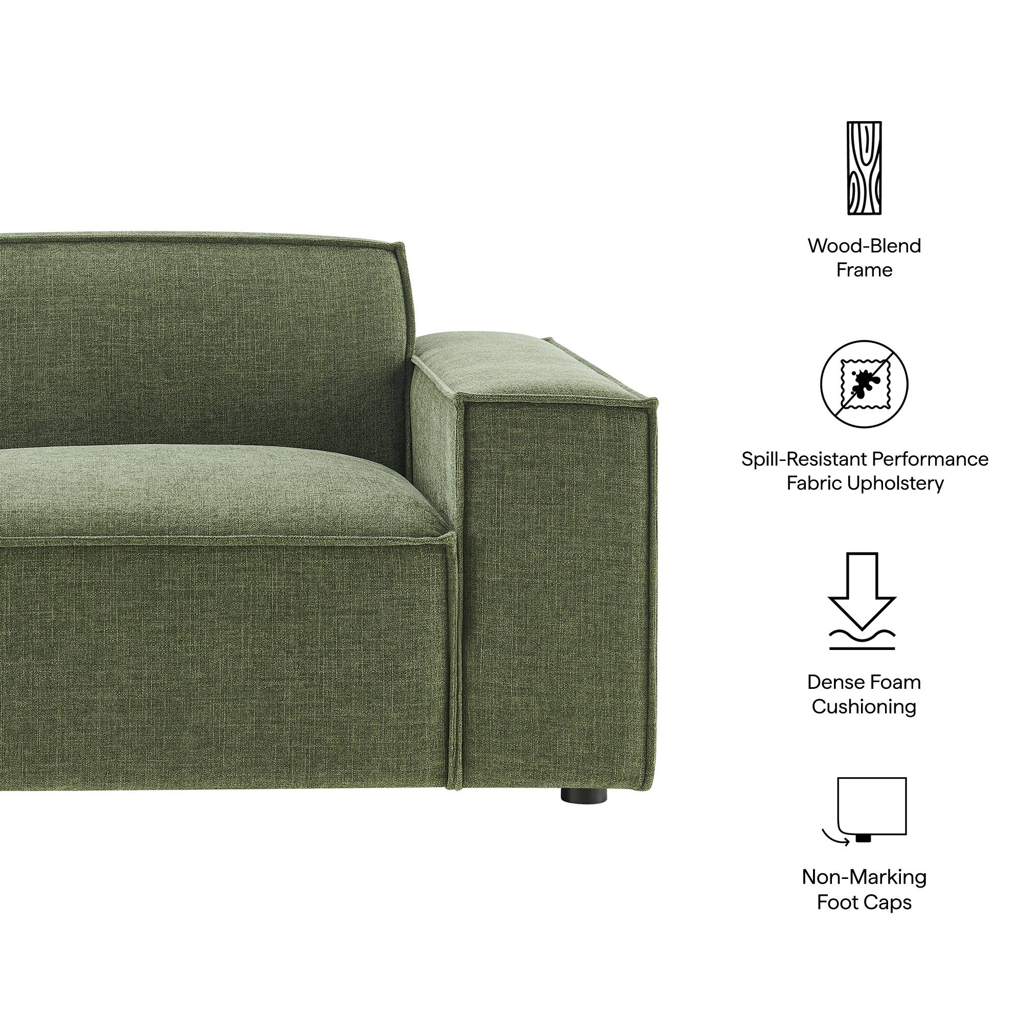Wood-Blend Frame  
Spill-Resistant Performance Fabric Upholstery  
Dense Foam Cushioning  
Non-Marking Foot Caps