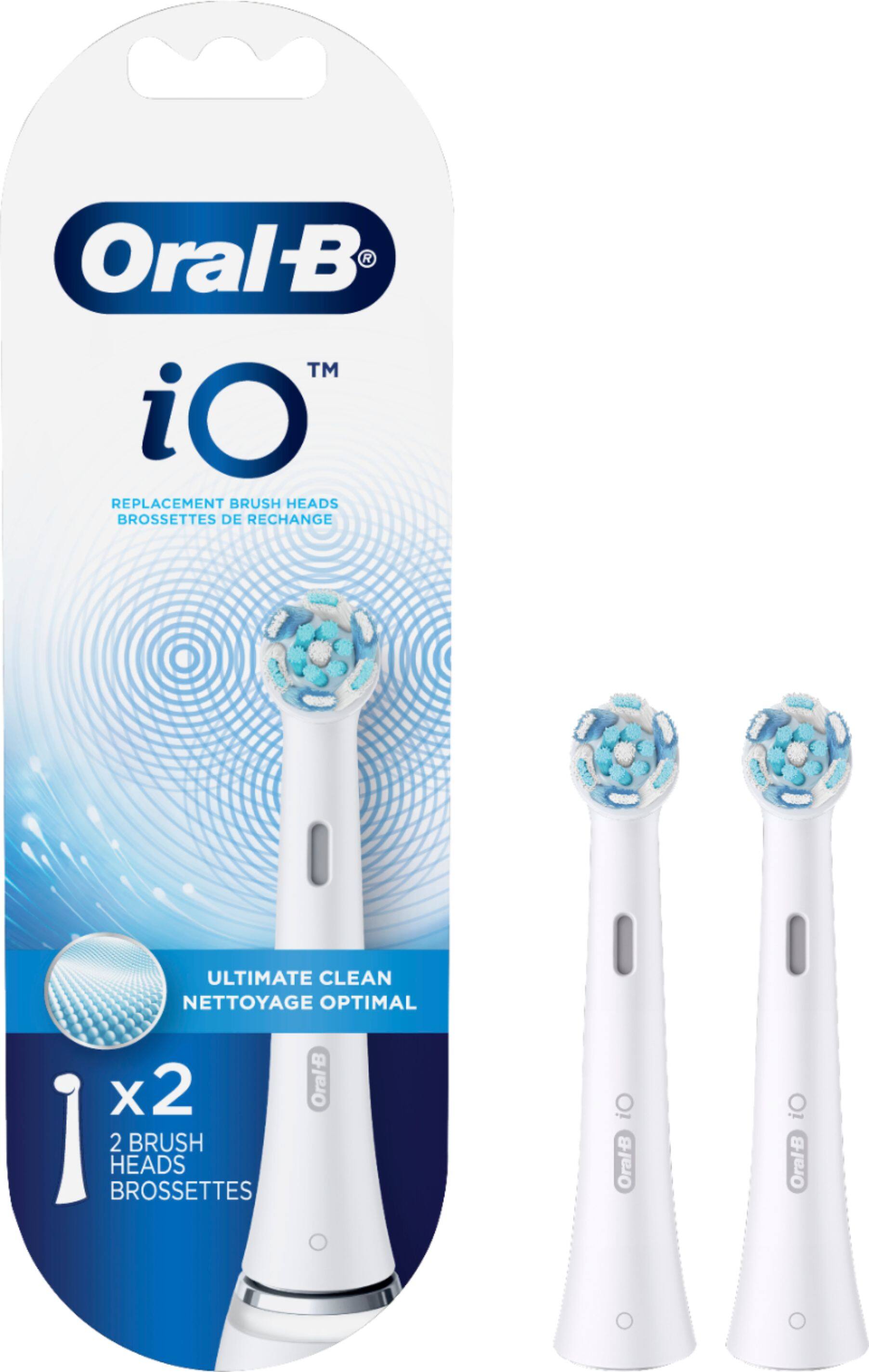 Oral-B iO™  
REPLACEMENT BRUSH HEADS  
BROSSETTES DE RECHANGE  

ULTIMATE CLEAN  
NETTOYAGE OPTIMAL  

x2  
2 BRUSH HEADS  
BROSSETTES