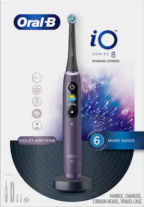 Angle. Oral-B - iO Series 8 Connected Rechargeable Electric Toothbrush - Violet Ametrine.