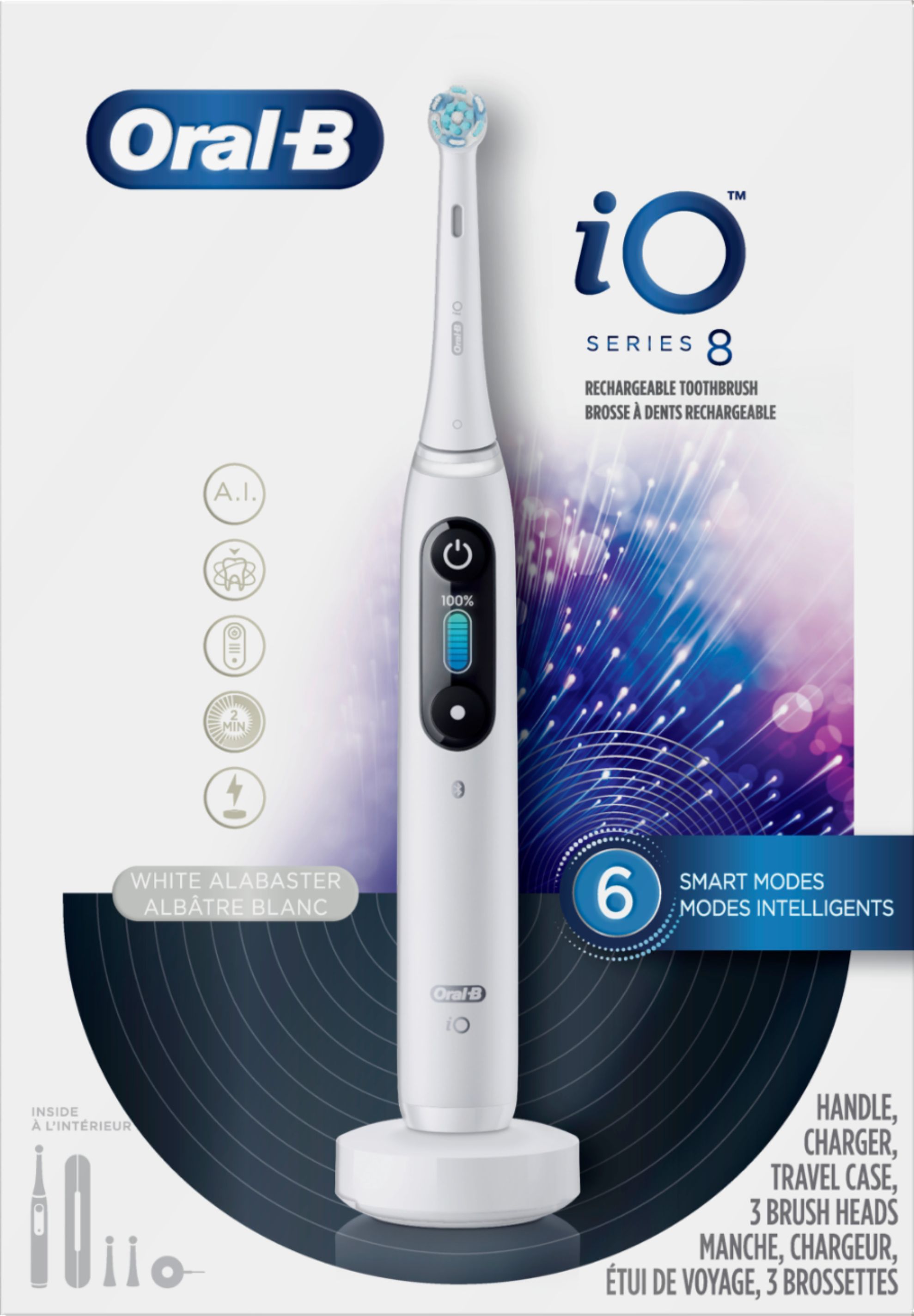 Best Buy: Oral-B iO Series 8 Connected Rechargeable Electric Toothbrush  White Alabaster IO8 M8.3A1.1B WT