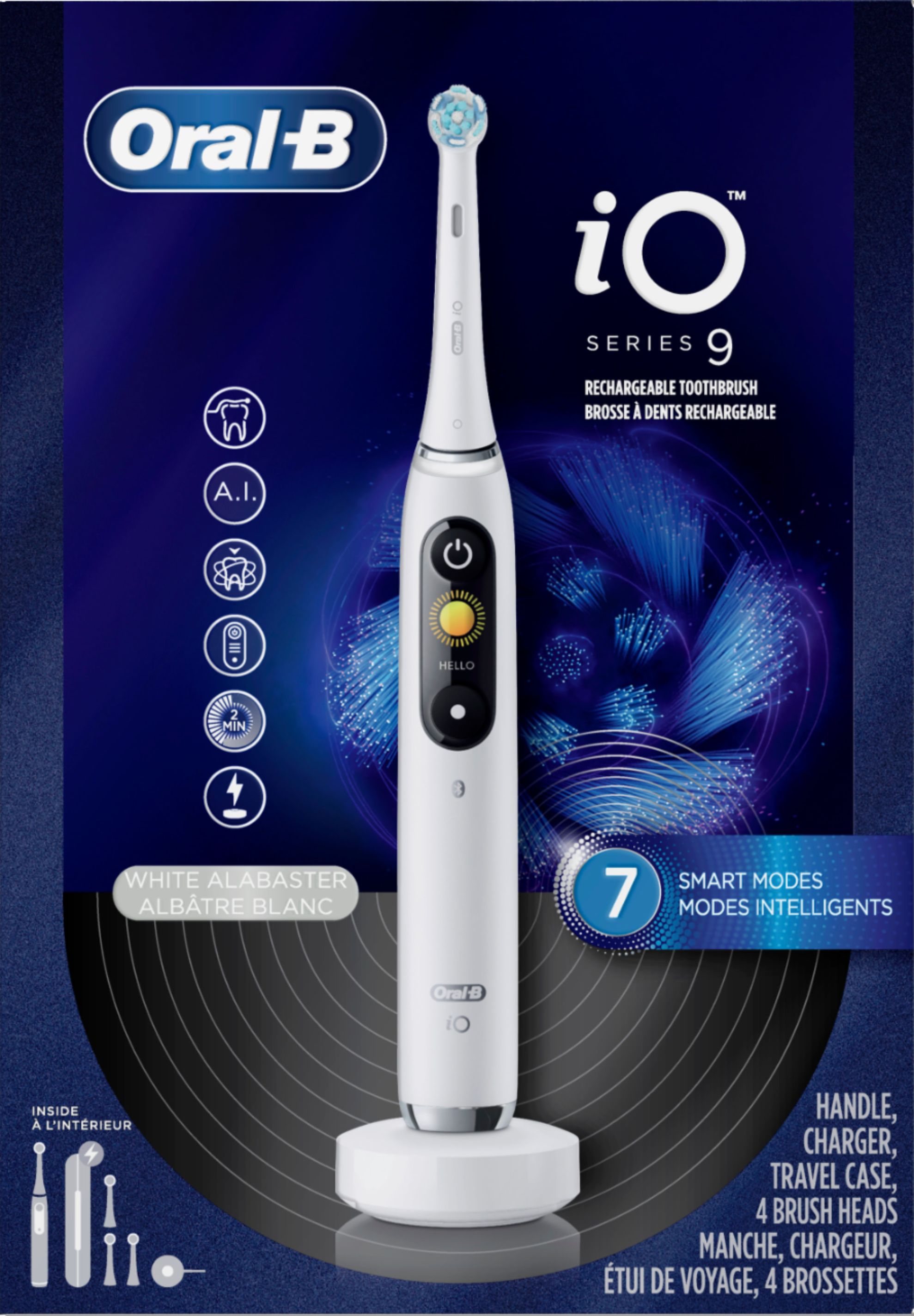 Angle View: Oral-B - iO Series 9 Connected Rechargeable Electric Toothbrush - White Alabaster