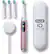 The image features a toothbrush and a toothbrush holder, both of which are white in color. The toothbrush is an electric toothbrush with a pink handle, and it is placed next to the toothbrush holder. The toothbrush holder is designed to hold multiple toothbrushes, as there are several toothbrushes of different sizes and colors displayed in the image. The toothbrush and toothbrush holder are both part of the Oral B iO Series 9.