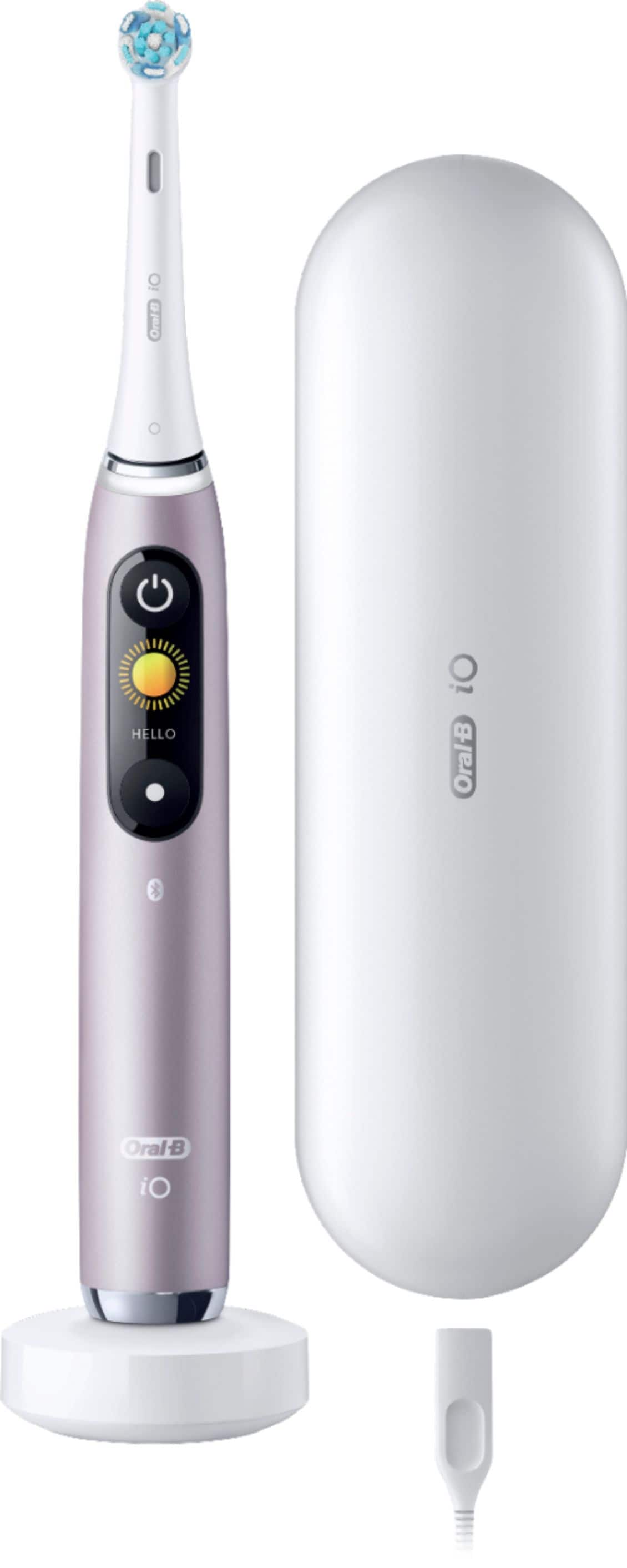 Oral-B iO is the name of the toothbrush and the holder in the image.