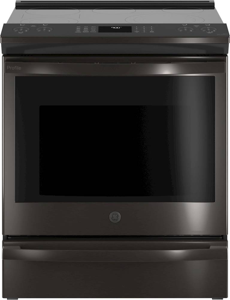GE – Profile 5.3 Cu. Ft. Slide-In Electric True Convection Range with Self-Steam Cleaning – Black stainless steel