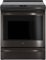 GE Profile - 5.3 Cu. Ft. Slide-In Electric True Convection Range with Self-Steam Cleaning - Black Stainless Steel - Front_Zoom