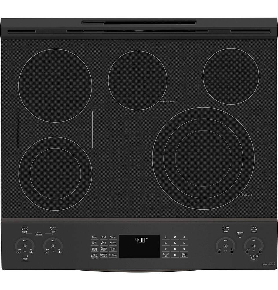 Alt View 2. GE Profile - 5.3 Cu. Ft. Slide-In Electric True Convection Range with Self-Steam Cleaning - Black Stainless Steel.
