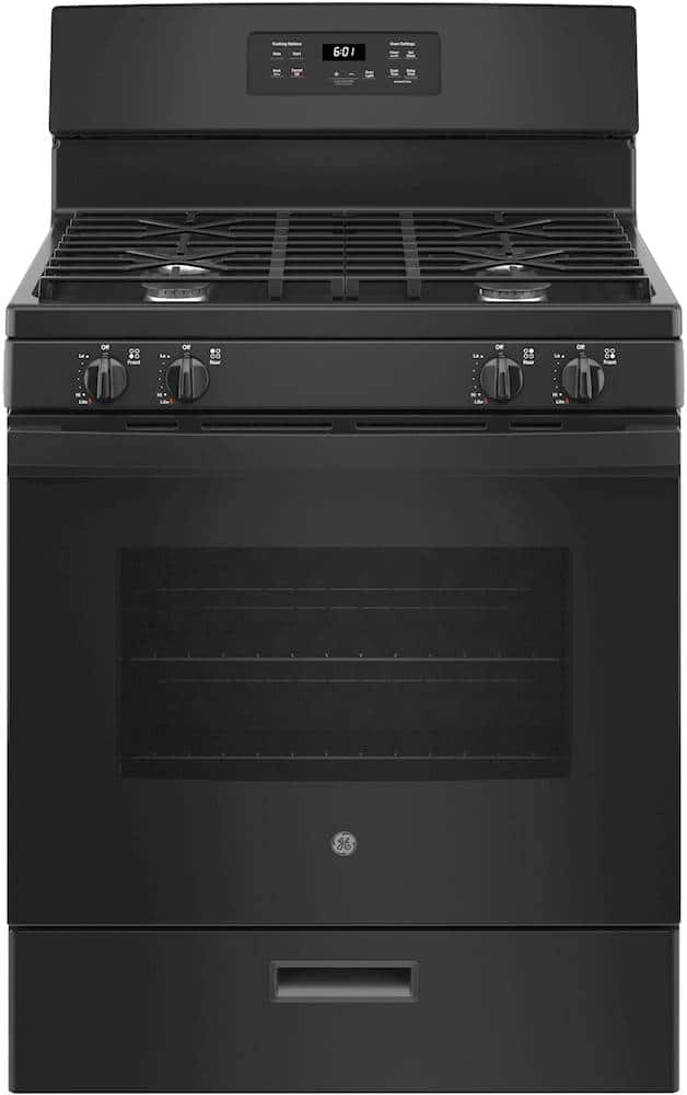 Front. GE - 4.8 Cu. Ft. Freestanding Gas Range - Black.