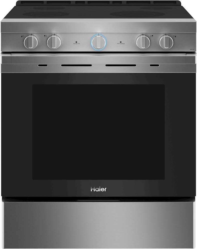 Left View: Haier - 5.7 Cu. Ft. Slide-In Electric Convection Range with Steam Cleaning, Built-In Wi-Fi, and No-Preheat Air Fry - Stainless steel