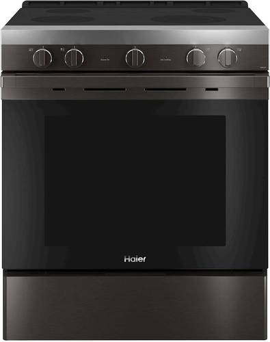 Haier - 5.7 Cu. Ft. Slide-In Electric Convection Range with Self-Steam Cleaning - Black Stainless Steel